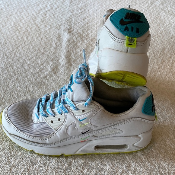 Nike Air White and Teal Sneakers Neon Athletic Shoes - Picture 1 of 15